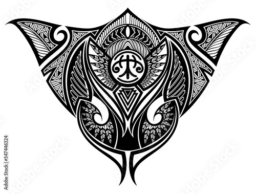Maori ornament sleeve tattoo. Ancient indigenous polynesian style