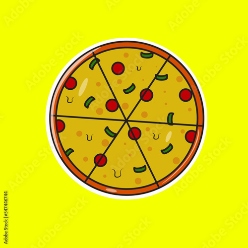 a set of flat pizza icons isolated on yellow