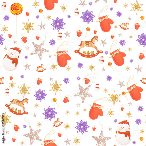 Christmas pattern with Christmas toys on a white background