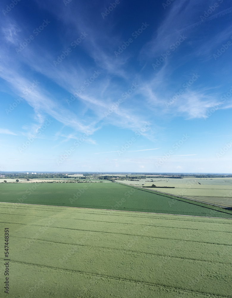 Aerial view above Norfolk countryside of England