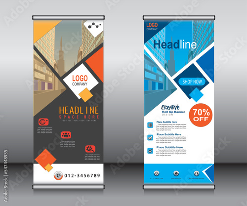 Roll up banner template design, banner, layout, advertisement, pull up, polygon background, vector illustration, business flyer, display, x-banner, flag-banner, Info graphics, presentation.
