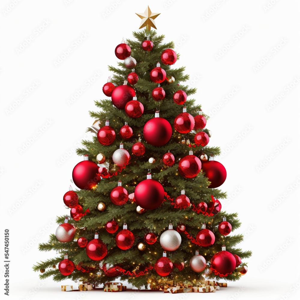 christmas tree with balls isolated on white background