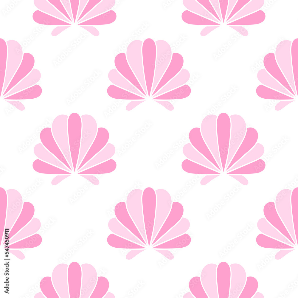seashell illustration seamless pattern on white background