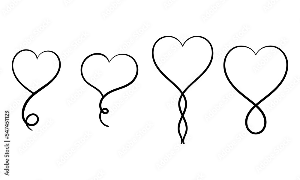 set of heart shaped line art on a white background