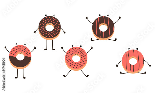 a collection of donuts with various flavors and bright colors, sweet chocolate and strawberry flavors with cute and adorable face redesign
