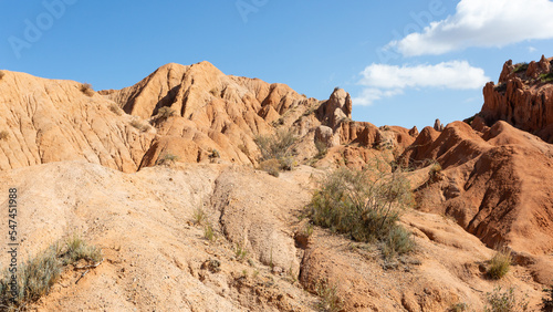 The Fairytale canyon or Skazka Canyon, Natural park of colorful rocks near Issyk-Kul lake, Kyrgyzstan.