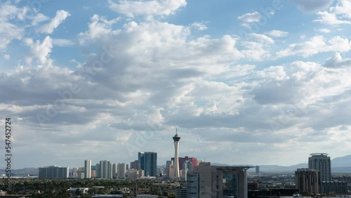 Las Vegas Skyline Clouds from Downtown Time Lapse Tilt Down Nevada USA