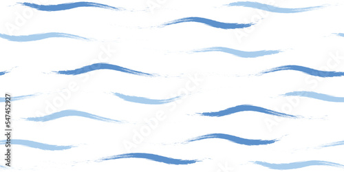 Seamless Wave Pattern, Hand drawn cute water vector background. Watercolor sea brush smears, baby paint lines design