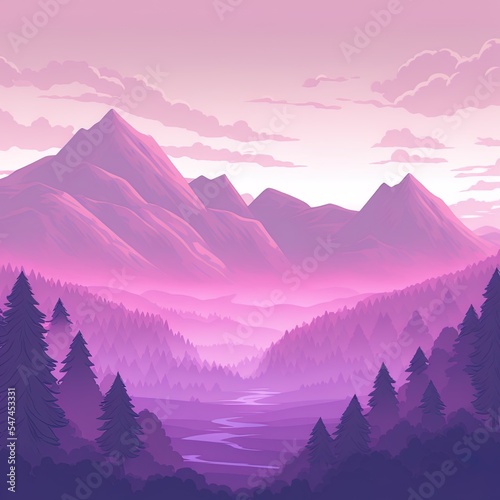 nature background illustration of mountain scenery and vast expanse of forest pink gradation