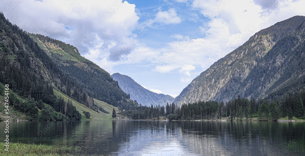 Schwarzensee mountain lake in Solktaler Nature Park, Kleinsolker Obertal, the largest lake in the Niedere Tauren, Scladming, Styria, Austria