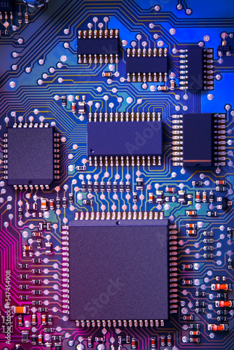 Electronic circuit board close up.	
