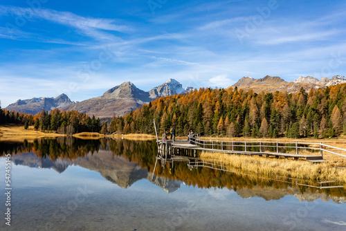 Lej da Staz - St. Moritz Switzeland lake view in fall season autumn.