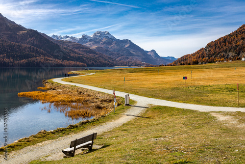 Silvaplana lake - St. Moritz Switzeland view in fall season autumn. photo