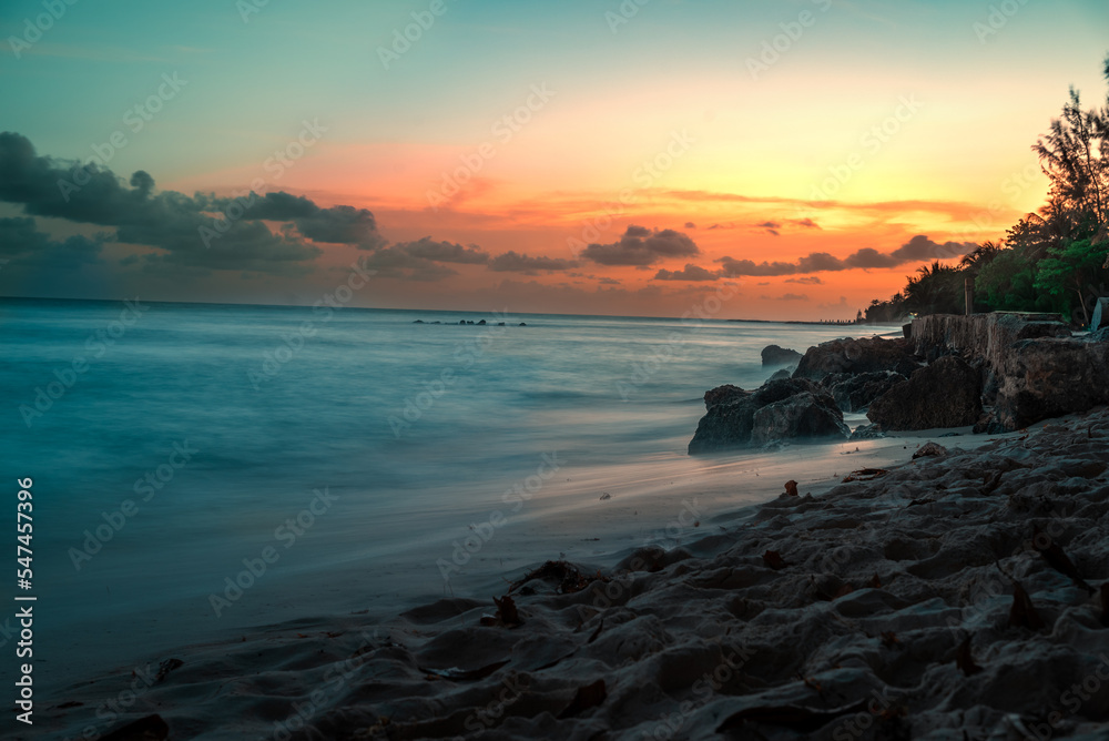 Sunset over the sea in the Caribbean island of Barbados