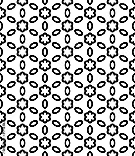 Black and white seamless abstract pattern. Background and backdrop. Grayscale ornamental design. Mosaic ornaments. Vector graphic illustration. EPS10.