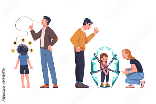 Mother and Father with Son and Daughter Having Problematic Communication Vector Set