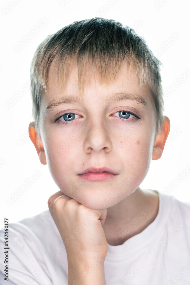 portrait of a child, portrait with hand, white background portrait of a child, portrait with hand, white background