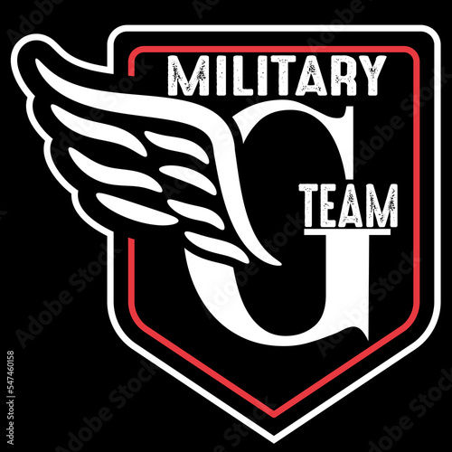 Letter G with wings and text Military Team, Patch Embroidered, Fashion style.