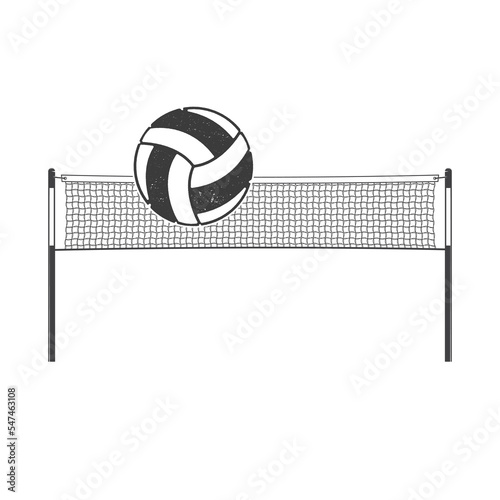Volleyball ball flying with volleyball net. Vector illustration.