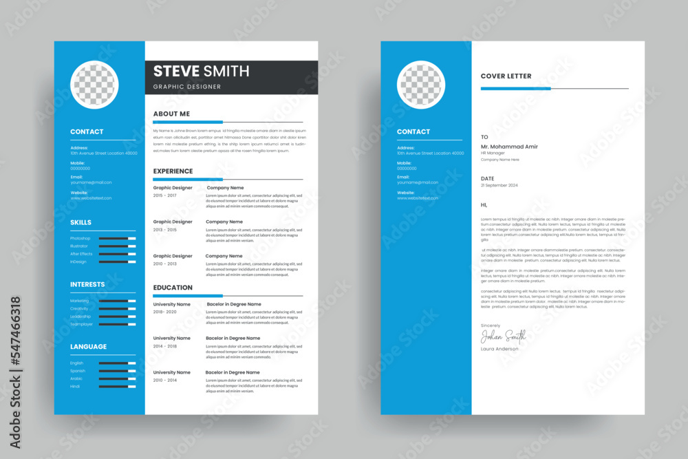 Professional CV resume template design and minimalist letterhead or cover letter layout Professional CV resume template design and minimalist letterhead or cover letter layout