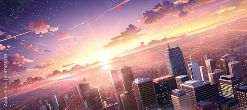 Fotografiet Anime style city. AI generated art illustration.