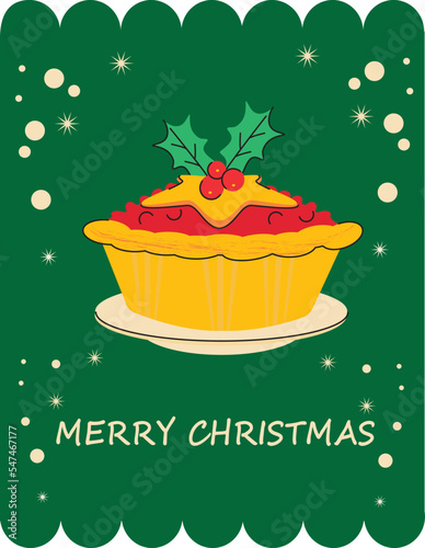 Illustration vector cartoon food of traditional star shaped mince pie or mincemeat on white plate on green background on merry christmas party season.