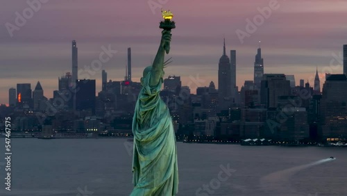 Aerial View of the Statue of Liberty at Dawn