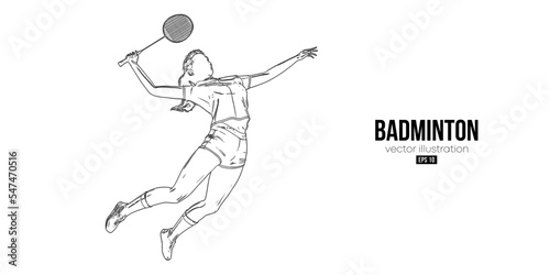 Abstract silhouette of a badminton player on white background. The badminton player woman hits the shuttlecock. Vector illustration