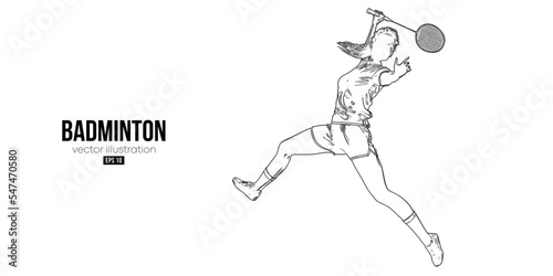 Abstract silhouette of a badminton player on white background. The badminton player woman hits the shuttlecock. Vector illustration
