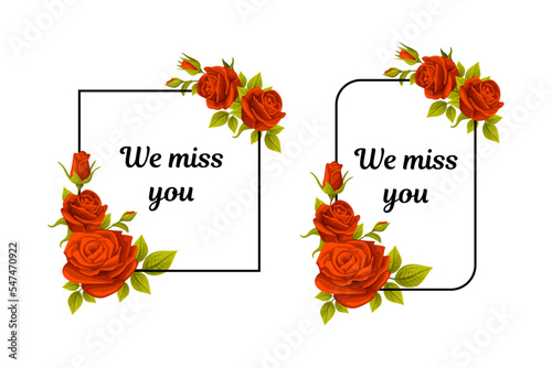 Funeral Red Rose Frame with Quote and Inscription Vector Set