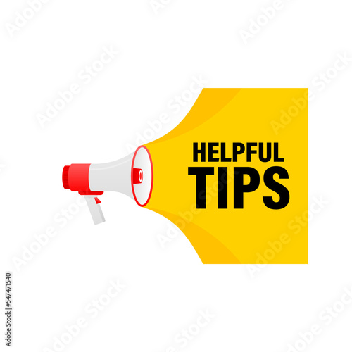 Helpful tips megaphone yellow banner in 3D style on white background. Vector illustration. photo