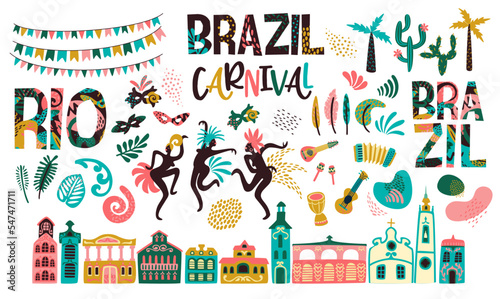 Brazil carnival. Big vector clipart. Isolated illustrations for carnival concept and other