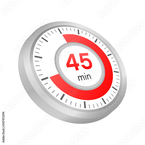 The 45 minutes, stopwatch vector icon. Stopwatch icon in flat style on a white background. Vector stock illustration.