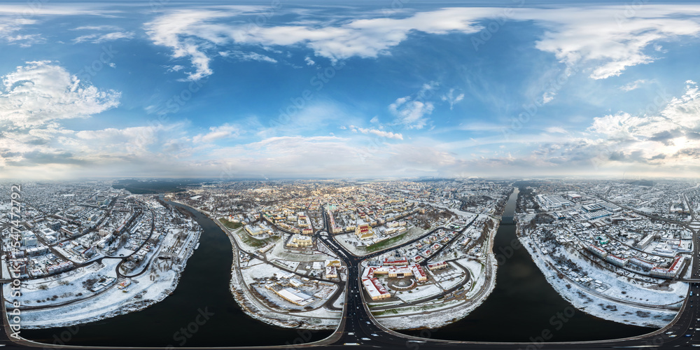 Aerial Projection aerial full seamless spherical winter 360 hdri panorama view ...