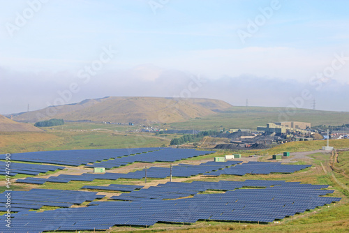 Solar farm by Fochriw in Wales by a surface mine	 photo