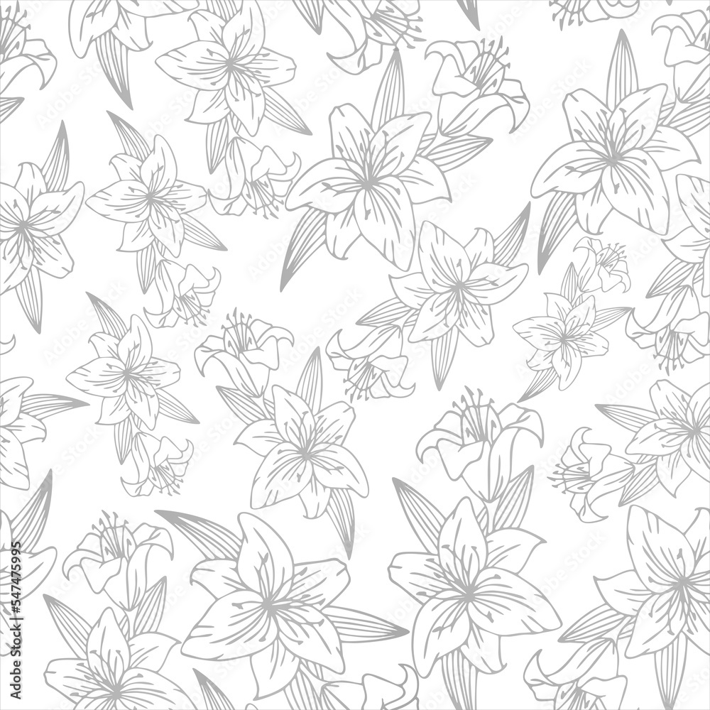 gray white seamless floral asymmetric pattern, monochrome repeat pattern, texture, design