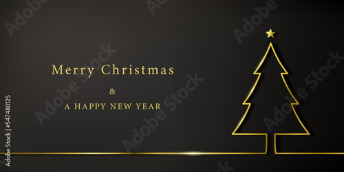 線で作ったクリスマスツリーのシルエットとMarry Christmas & HAPPY NEW YEARの文字