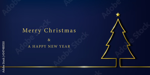線で作ったクリスマスツリーのシルエットとMarry Christmas & HAPPY NEW YEARの文字