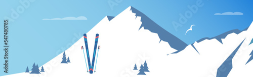 Skiing and snowy mountains. Winter Sport. Vector illustration.