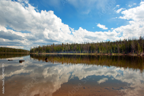 Clouds reflecting in the lake blue skies white clouds