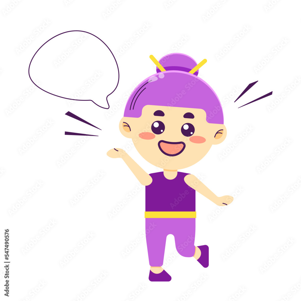 Happy cute chibi girl with speech bubble. Cheerful kawaii character. Colorful vector illustration isolated. Happy cute chibi girl with speech bubble. Cheerful kawaii character. Colorful vector illustration isolated.