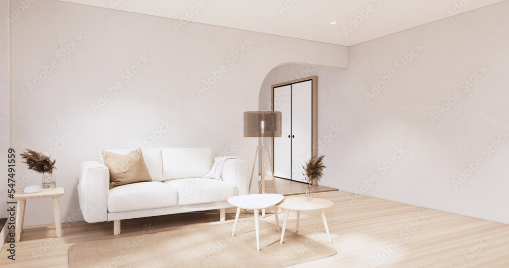 Muji sofa and decoration wabisabi on japandi room interior .3D rendering Muji sofa and decoration wabisabi on japandi room interior .3D rendering