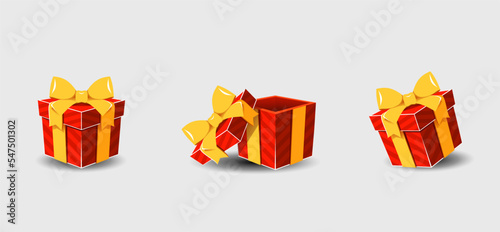 A set of holiday gifts in stripes with a bow.