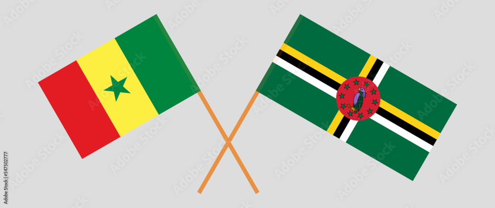 Crossed flags of Senegal and Dominica. Official colors. Correct proportion