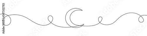 Moon in continuous line drawing style. Line art moon icon. Vector illustration. Abstract background