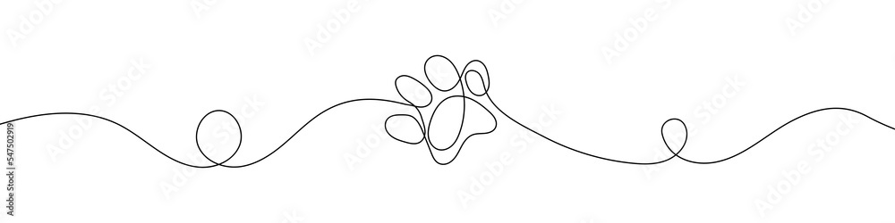 Animal footprint in continuous line drawing style. Line art symbol of animal footprint. Vector illustration. Abstract background