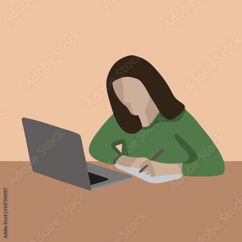 Vector isolated illustration of a girl working online.