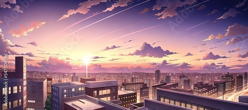 Art for anime series. City. SunSet. AI generated art illustration. #547504596