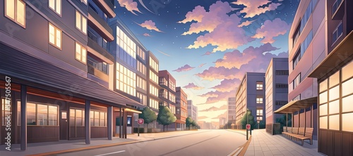 Art for anime series. City. SunSet. AI generated art illustration. #547505567