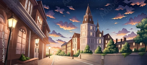Art for anime series. City. SunSet. AI generated art illustration. #547507749